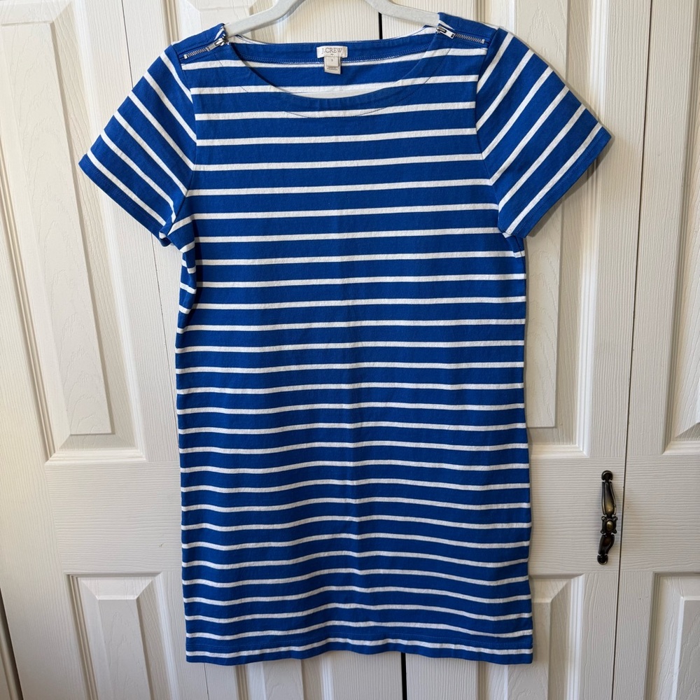 J. Crew Striped Cotton T-shirt Dress Zipper Neckline Details Womens Size Small